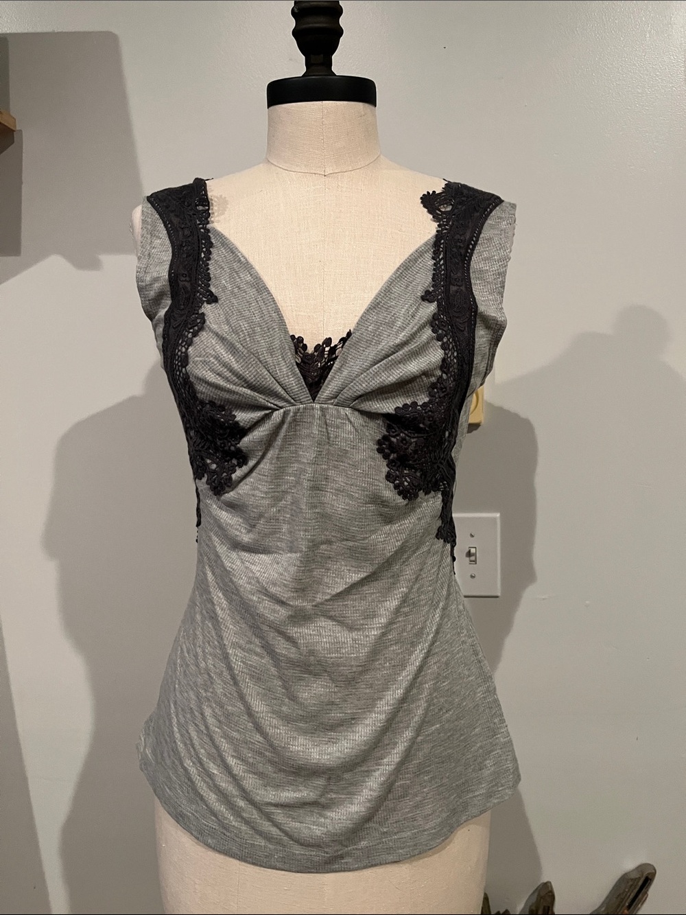 Anthropologie One September gray lace tank waffle knit S